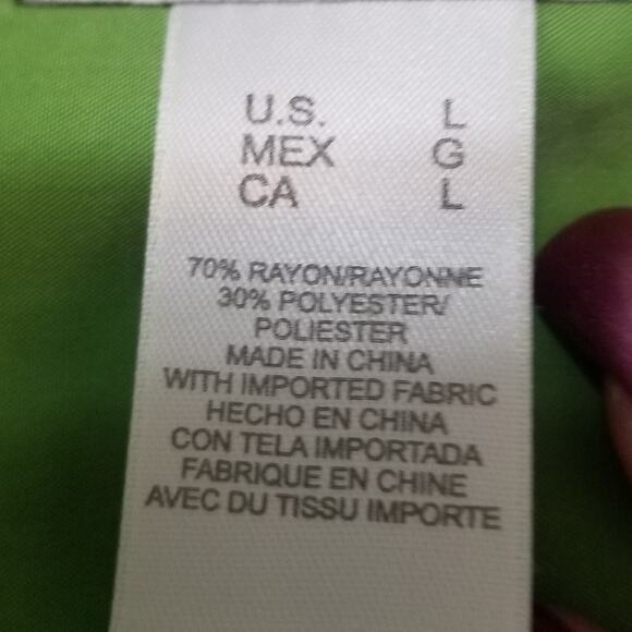 Liz Claiborne 3/4 Sleeve Button-up Blouse Green Rayon Poly Blend Size Large - Picture 7 of 8